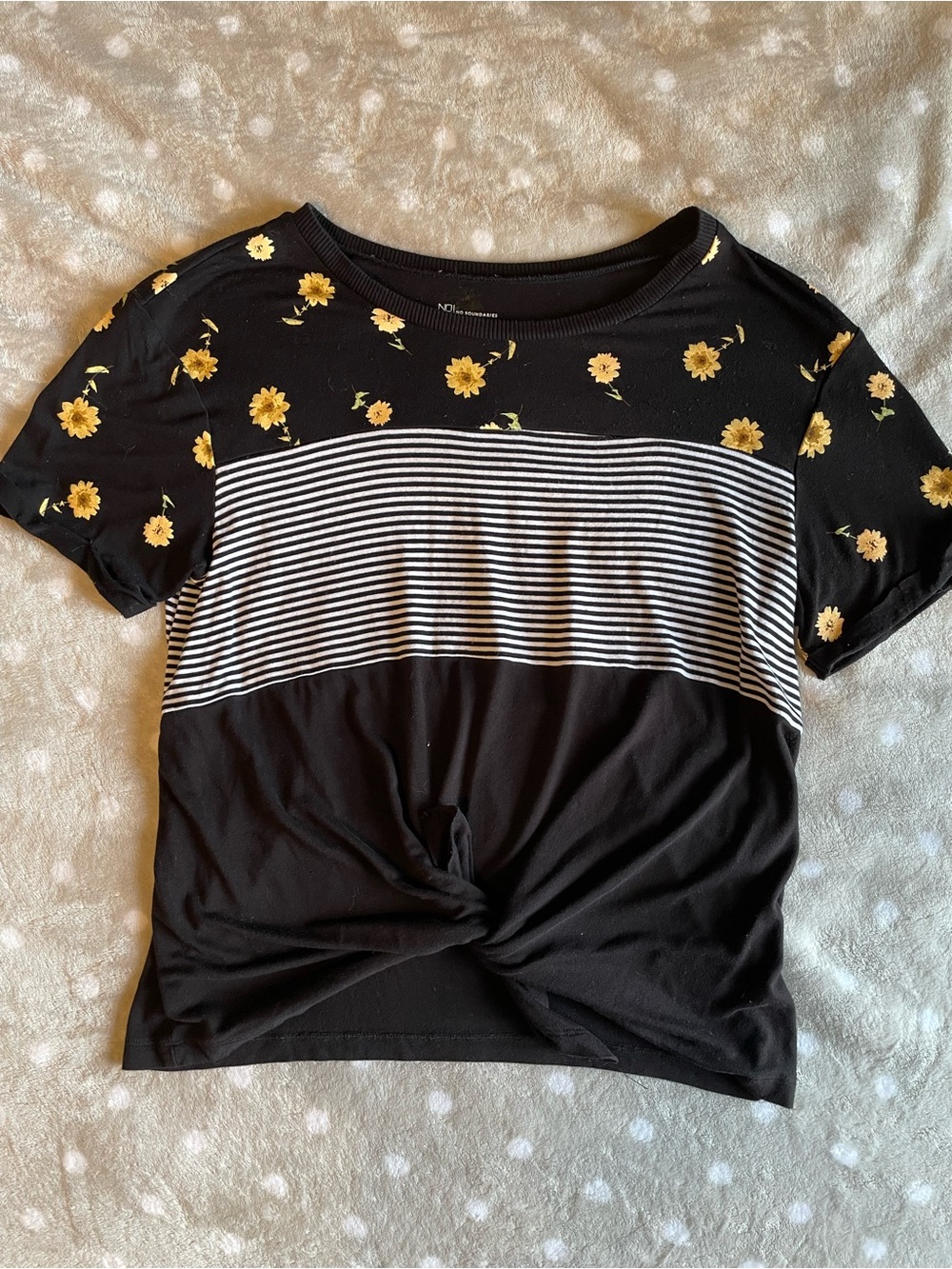 No Boundaries Black Floral & Stripe Short Sleeve Tee